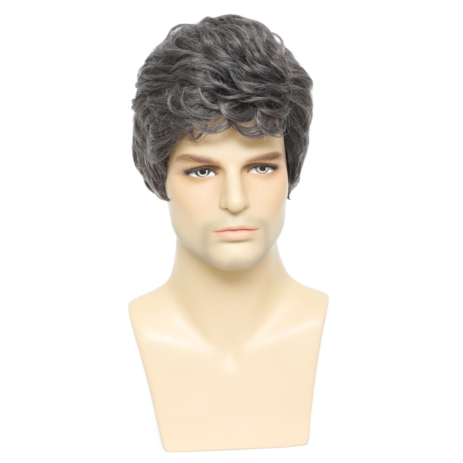Men's Wig Gray Layered Natural Wig Headband High Temperature Silk Wig