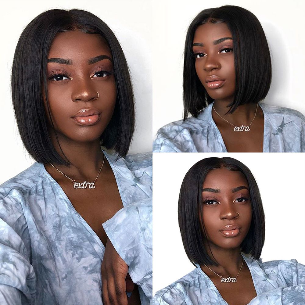 Short Human Hair Wigs With Lace Front Wig And Head Cover