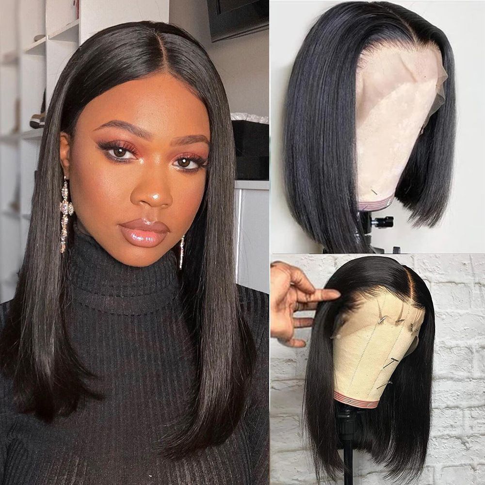 Short Human Hair Wigs With Lace Front Wig And Head Cover