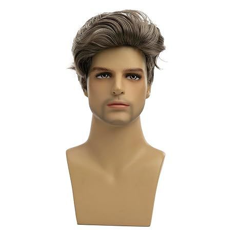 Wig Men's Fashionable Diagonal Bangs Short Straight Hair Gray Gold Headband