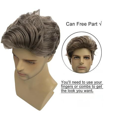 Wig Men's Fashionable Diagonal Bangs Short Straight Hair Gray Gold Headband