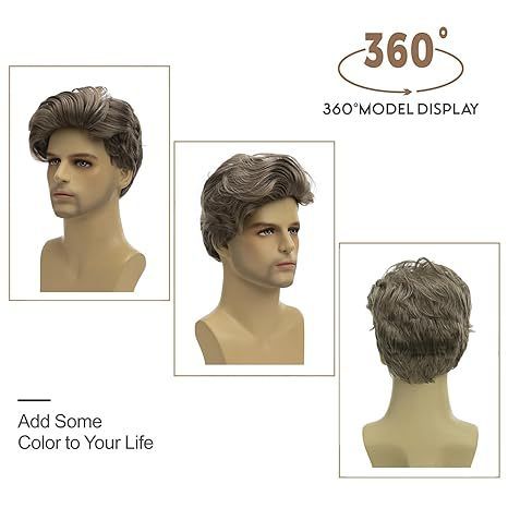 Wig Men's Fashionable Diagonal Bangs Short Straight Hair Gray Gold Headband