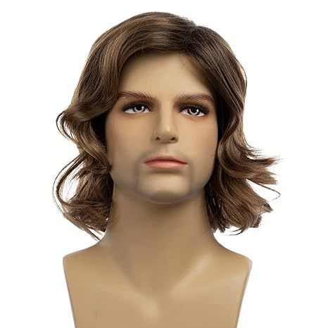 Men's Wig Brown With Short Curly Hair And Antique Style Wig Headband