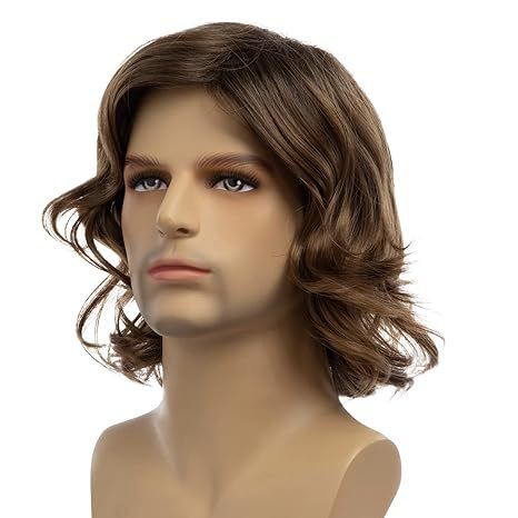 Men's Wig Brown With Short Curly Hair And Antique Style Wig Headband