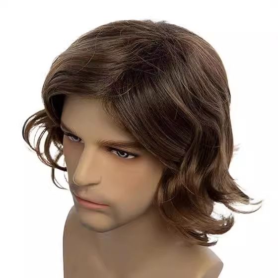 Men's Wig Brown With Short Curly Hair And Antique Style Wig Headband