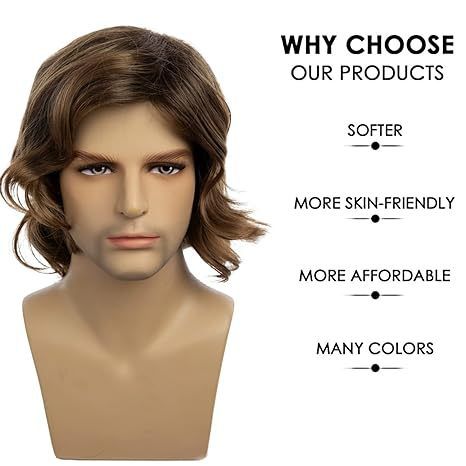 Men's Wig Brown With Short Curly Hair And Antique Style Wig Headband