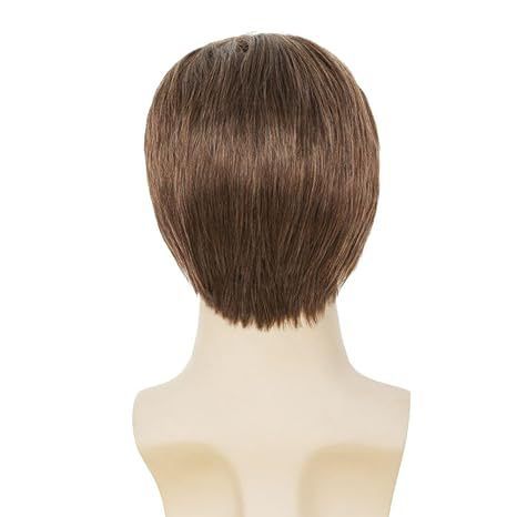 Men's Fashion Temperament Short Hair Brown Partial Split Short Straight Hair High Temperature Silk Synthetic Headband Wig