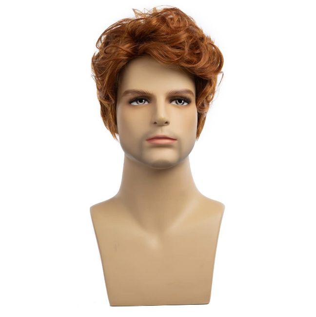 Wig For Men Orange Color Short Curly Hair Synthetic Headband Men's Fashionable Wig