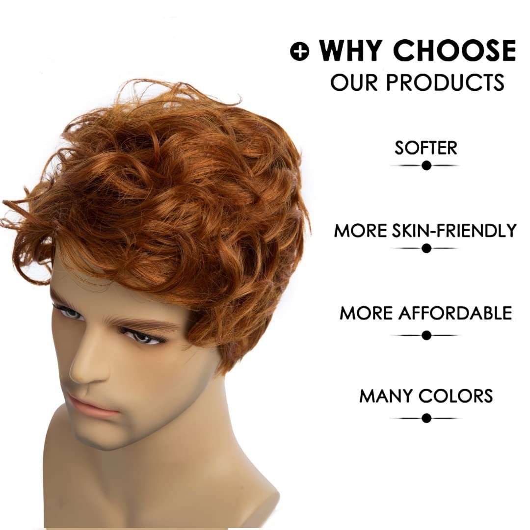Wig For Men Orange Color Short Curly Hair Synthetic Headband Men's Fashionable Wig