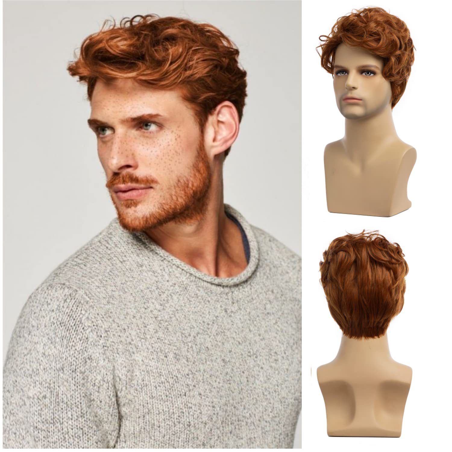 Wig For Men Orange Color Short Curly Hair Synthetic Headband Men's Fashionable Wig