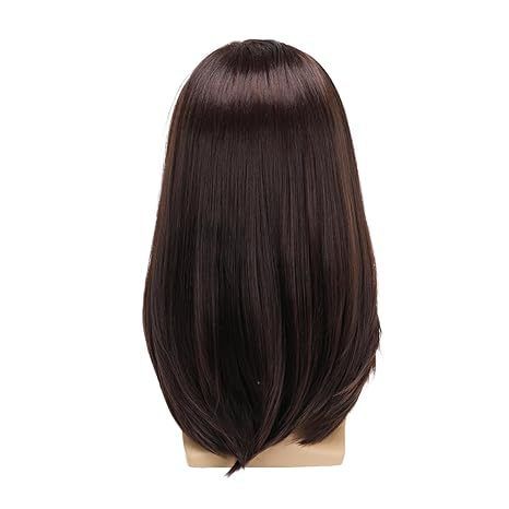 Wig Men's Brown Medium Long Straight Synthetic Headband Brown Highlight Dye Wig