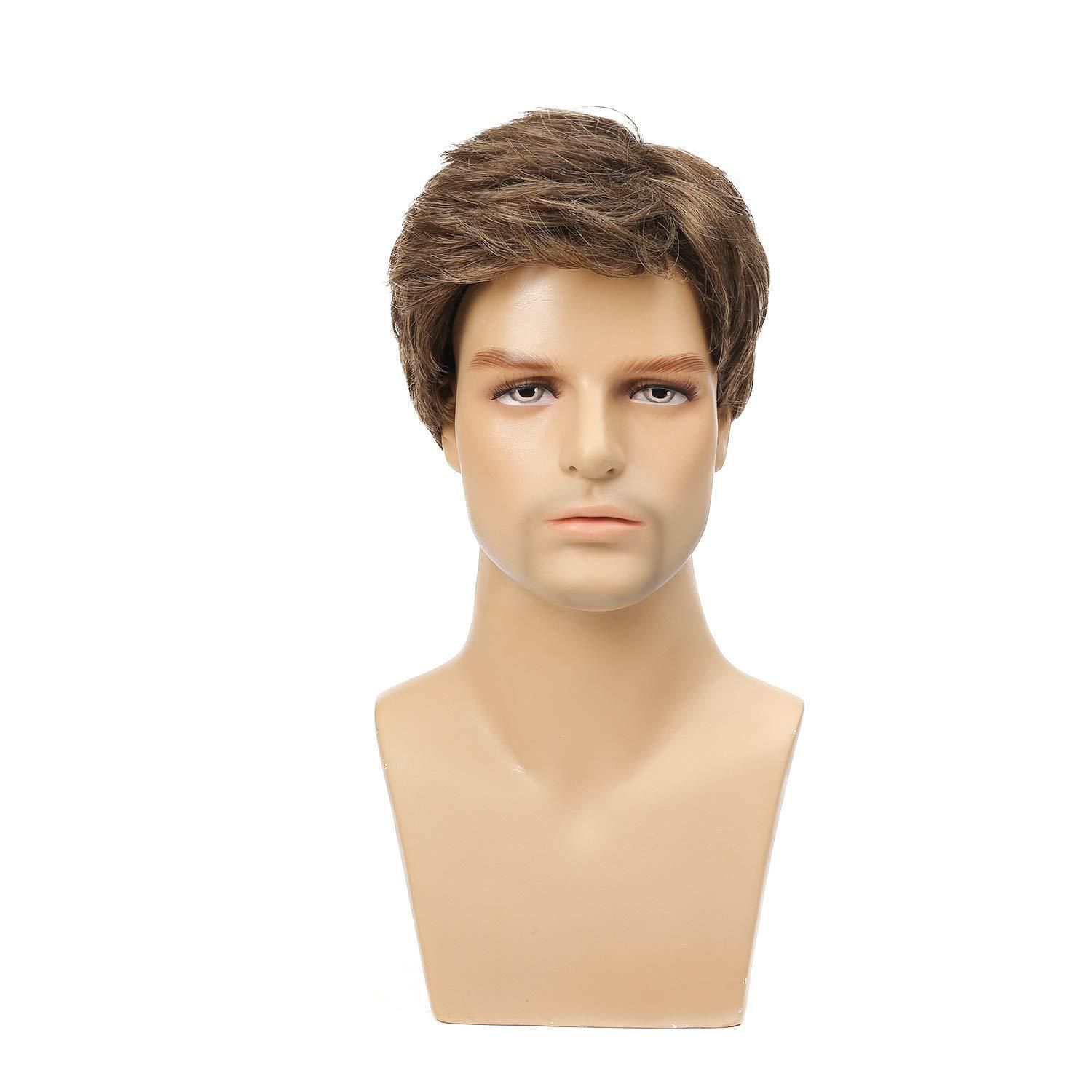 Wig Men's Short Hair Slanted Bangs Fashionable Brown Synthetic Headband High-Temperature Silk Wig