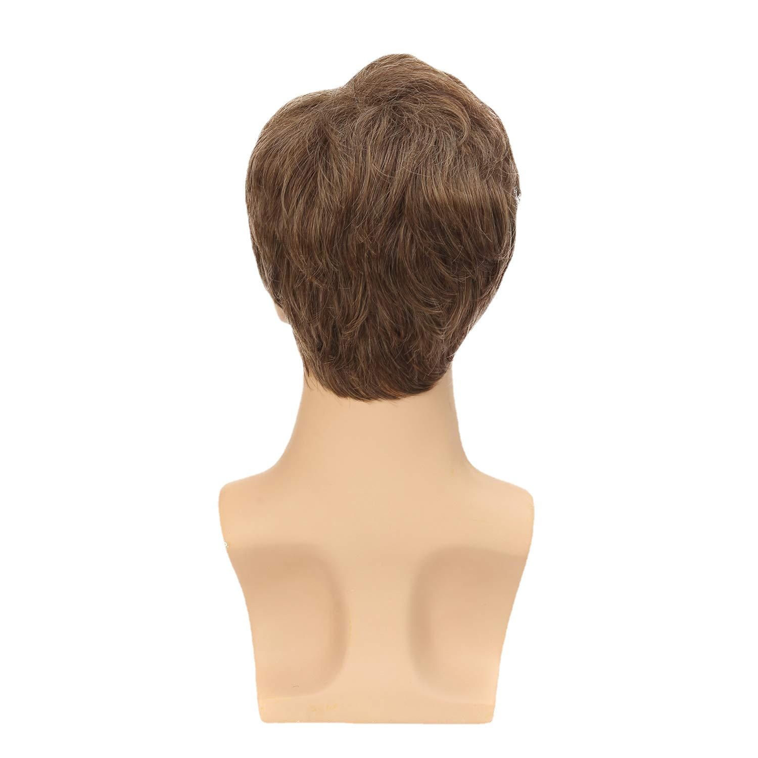 Wig Men's Short Hair Slanted Bangs Fashionable Brown Synthetic Headband High-Temperature Silk Wig