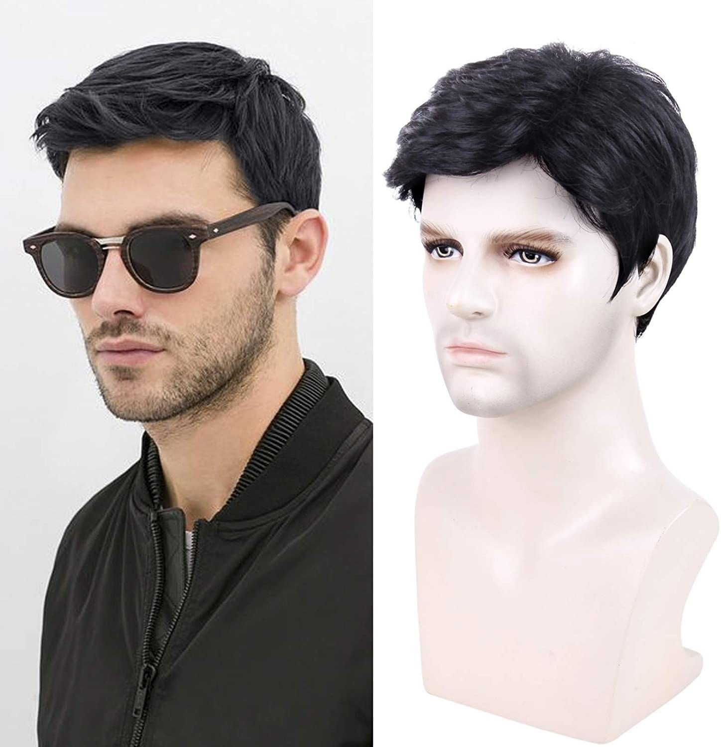 Wig Men's Short Hair Slanted Bangs Fashionable Brown Synthetic Headband High-Temperature Silk Wig