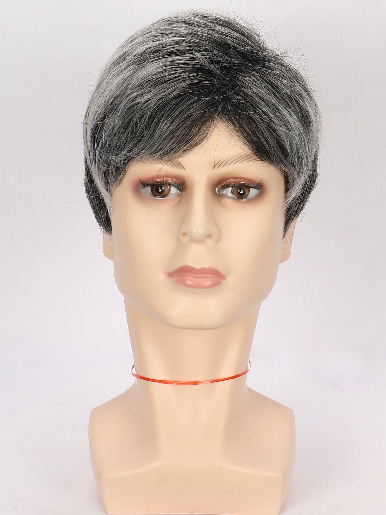 Wig Men's Short Hair Slanted Bangs Fashionable Brown Synthetic Headband High-Temperature Silk Wig