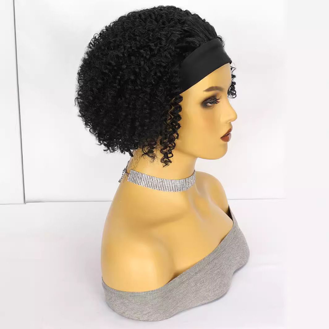 Fashionable Headscarf Headband Wig Black Small Curly Hair Ice Ribbon Synthetic Headband Multi-Layered