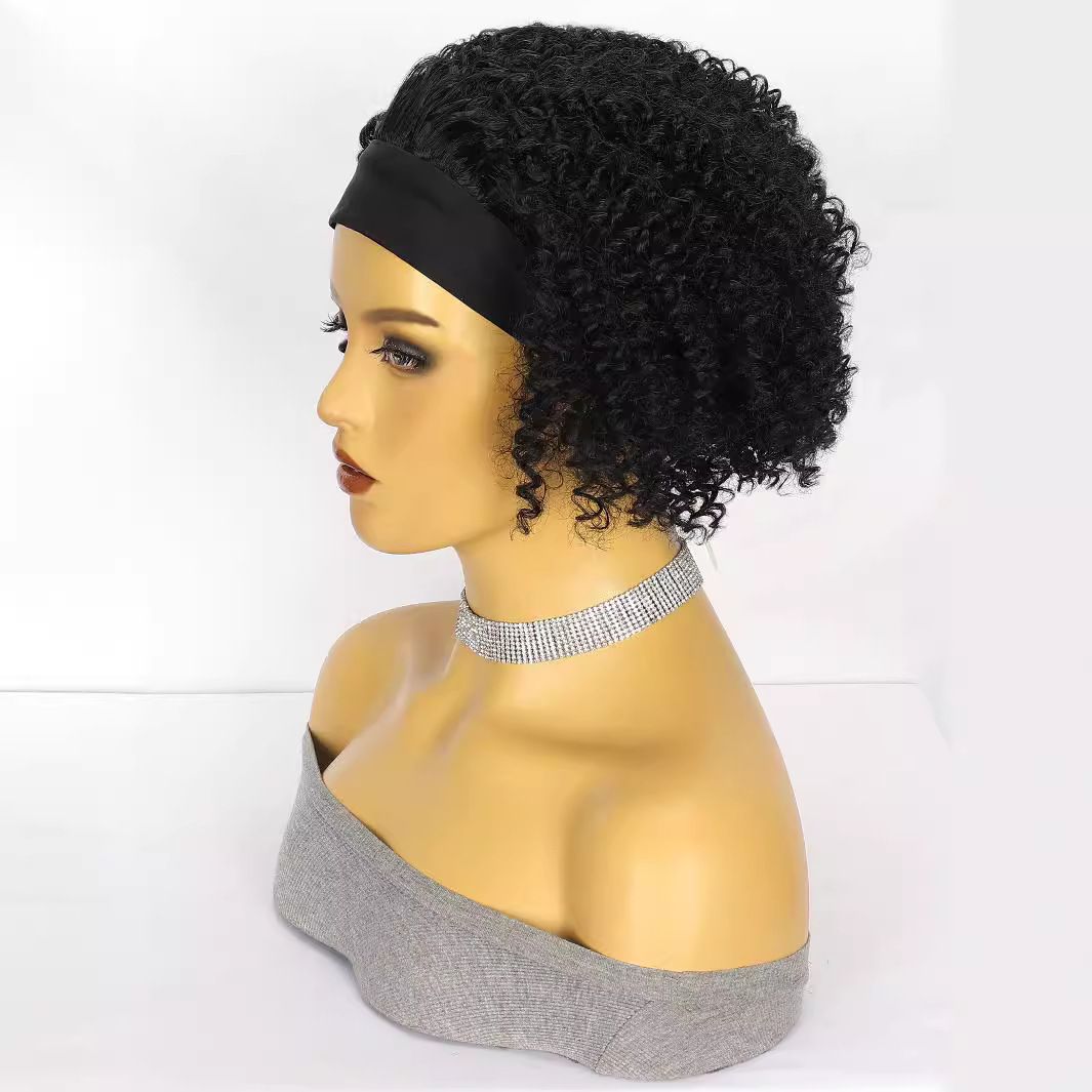 Fashionable Headscarf Headband Wig Black Small Curly Hair Ice Ribbon Synthetic Headband Multi-Layered