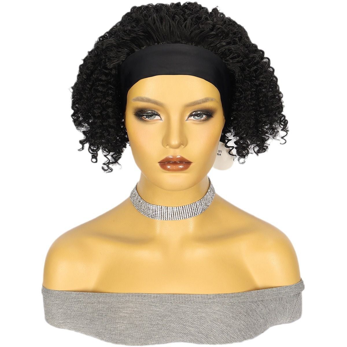 Fashionable Headscarf Headband Wig Black Small Curly Hair Ice Ribbon Synthetic Headband Multi-Layered