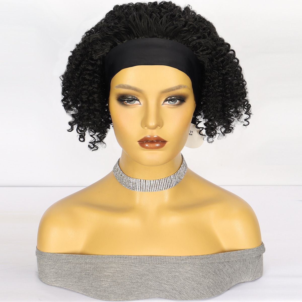 Fashionable Headscarf Headband Wig Black Small Curly Hair Ice Ribbon Synthetic Headband Multi-Layered