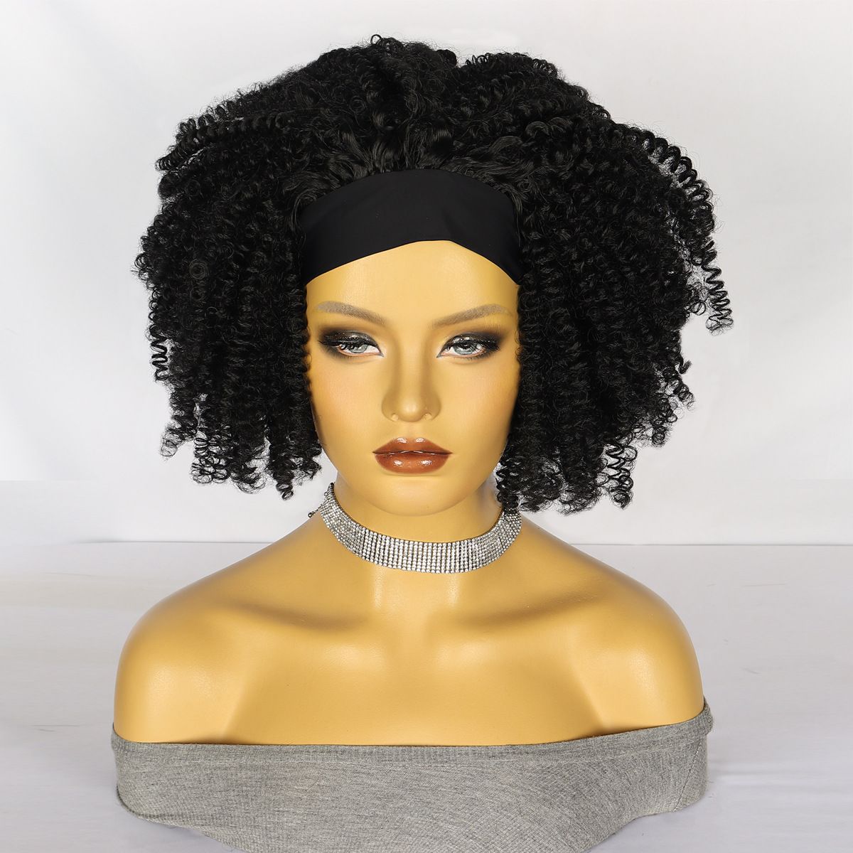 Fashionable Headscarf Headband Wig Black Small Curly Hair Ice Ribbon Synthetic Headband Multi-Layered