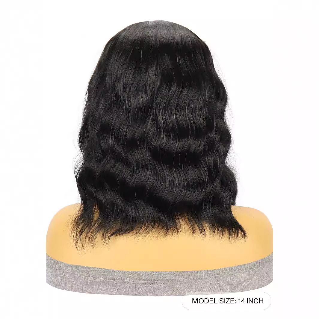 Women's Wig Black Medium Split Short Curly Hair Water Ripple Synthetic Headband Wigs