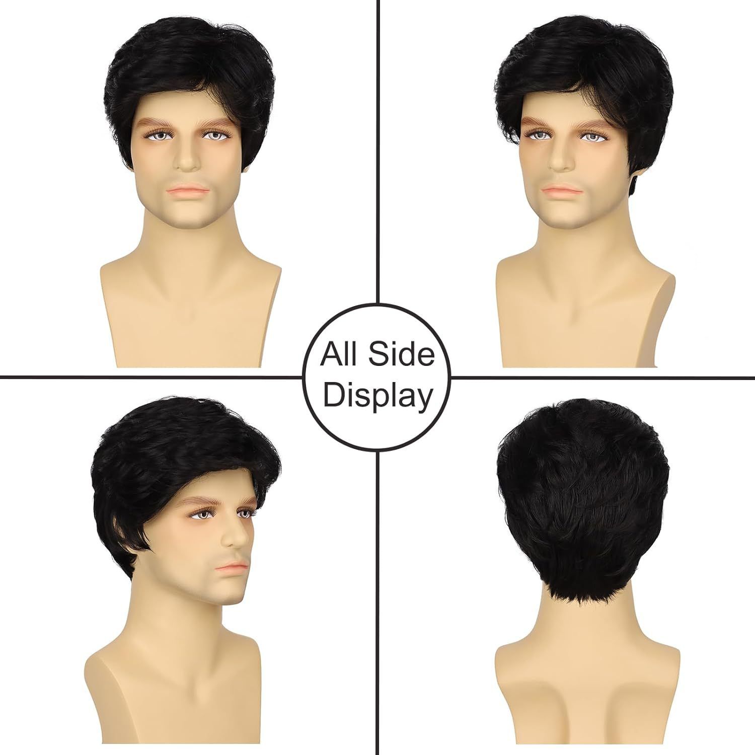 Men's Wig Black Short Cut Synthetic Curly Hair Fashionable Headband Men's Wig