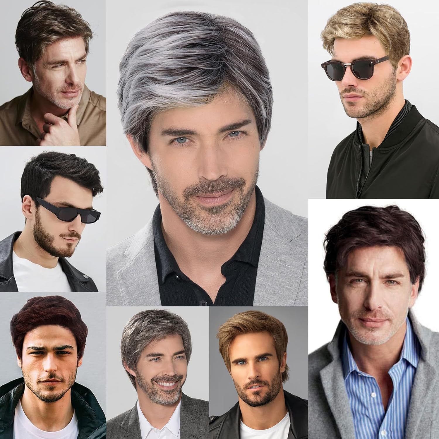 Men's Wig Black Short Cut Synthetic Curly Hair Fashionable Headband Men's Wig