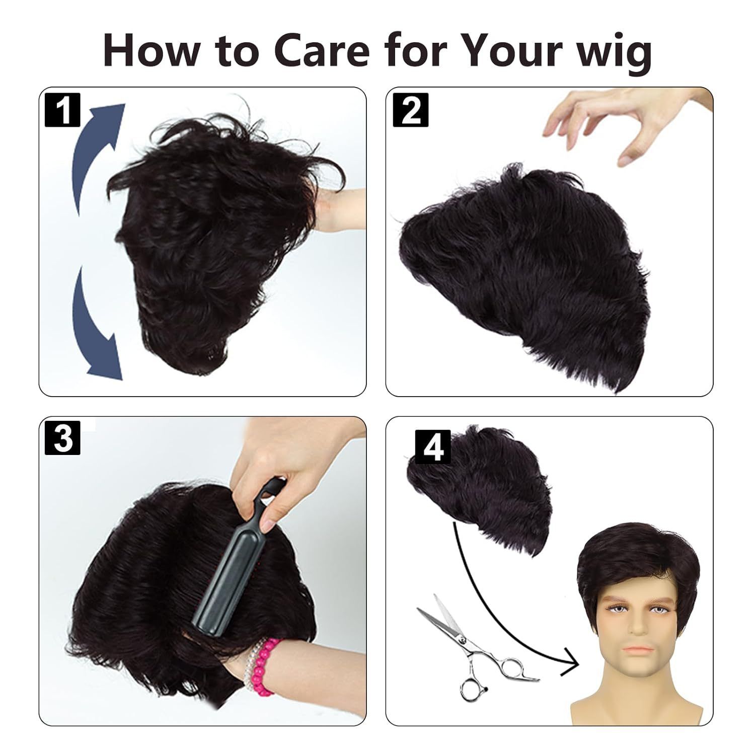 Men's Wig Black Short Cut Synthetic Curly Hair Fashionable Headband Men's Wig