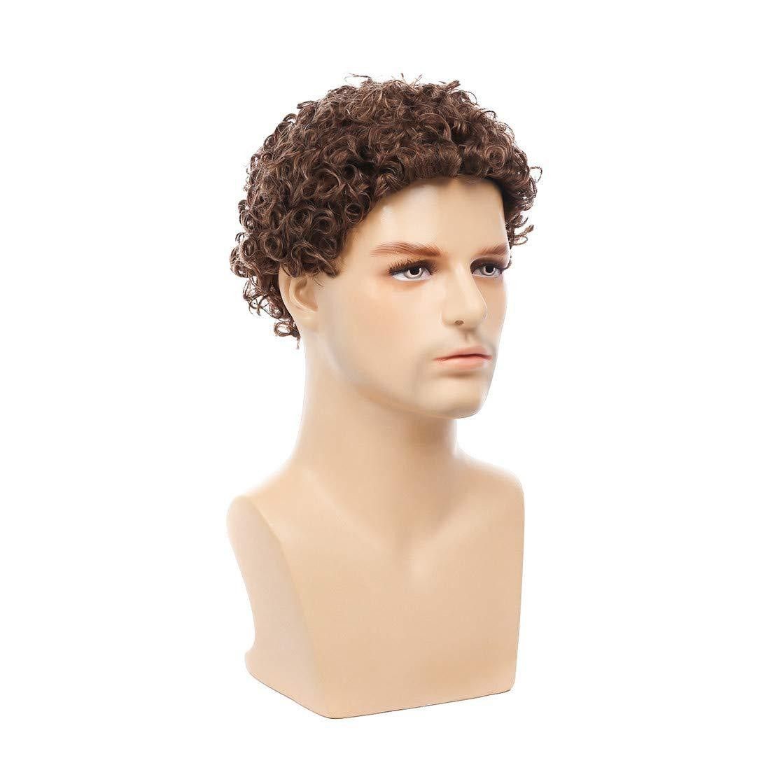 Men's Wig Small Curly Hair Brown Mechanism Fashionable Short Head Cover Wig