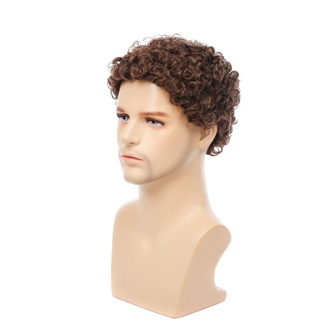 Men's Wig Small Curly Hair Brown Mechanism Fashionable Short Head Cover Wig