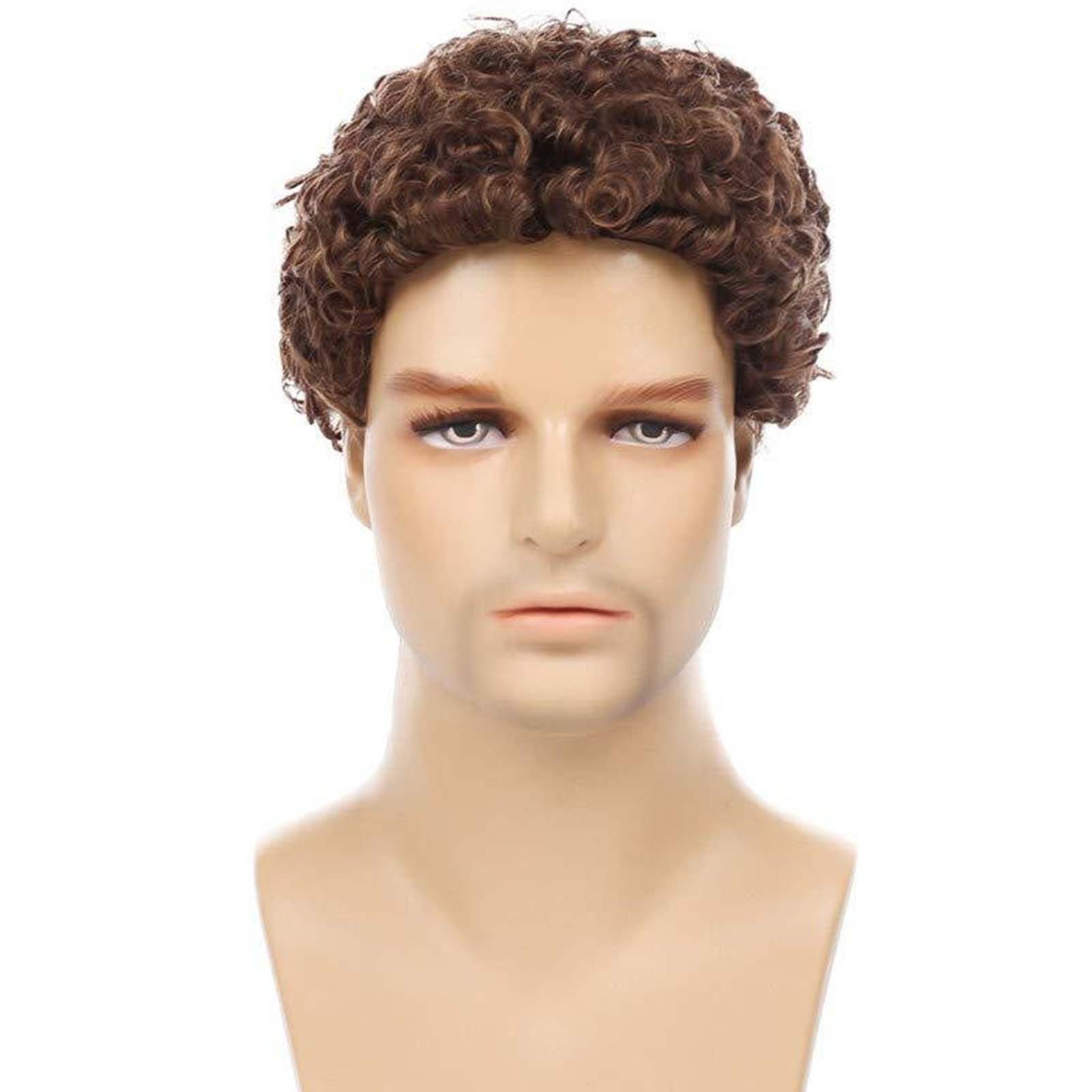 Men's Wig Small Curly Hair Brown Mechanism Fashionable Short Head Cover Wig