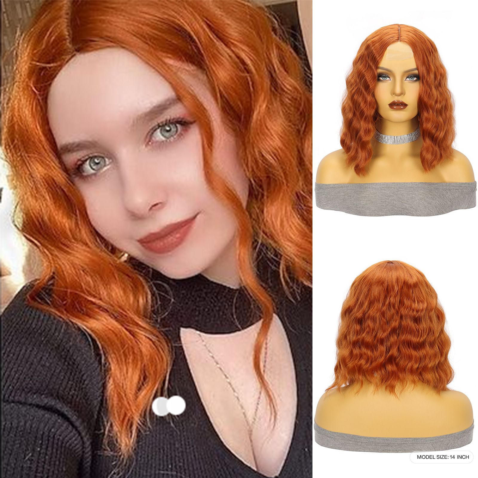 Lace Wig For Women Orange Short Curly Hair Big Waves Small Lace Headband Wig
