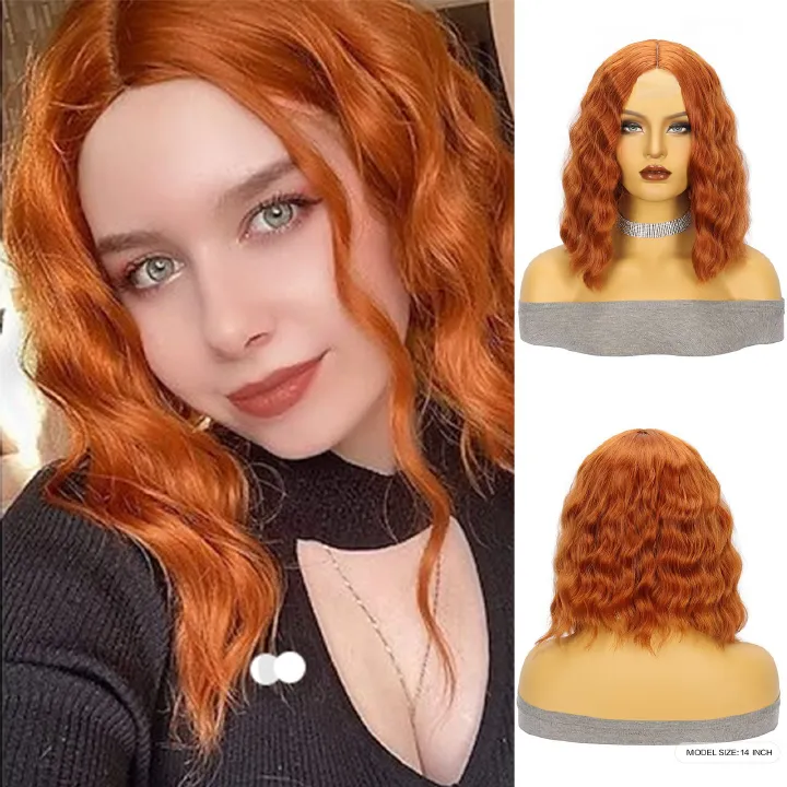 Lace Wig For Women Orange Short Curly Hair Big Waves Small Lace Headband Wig