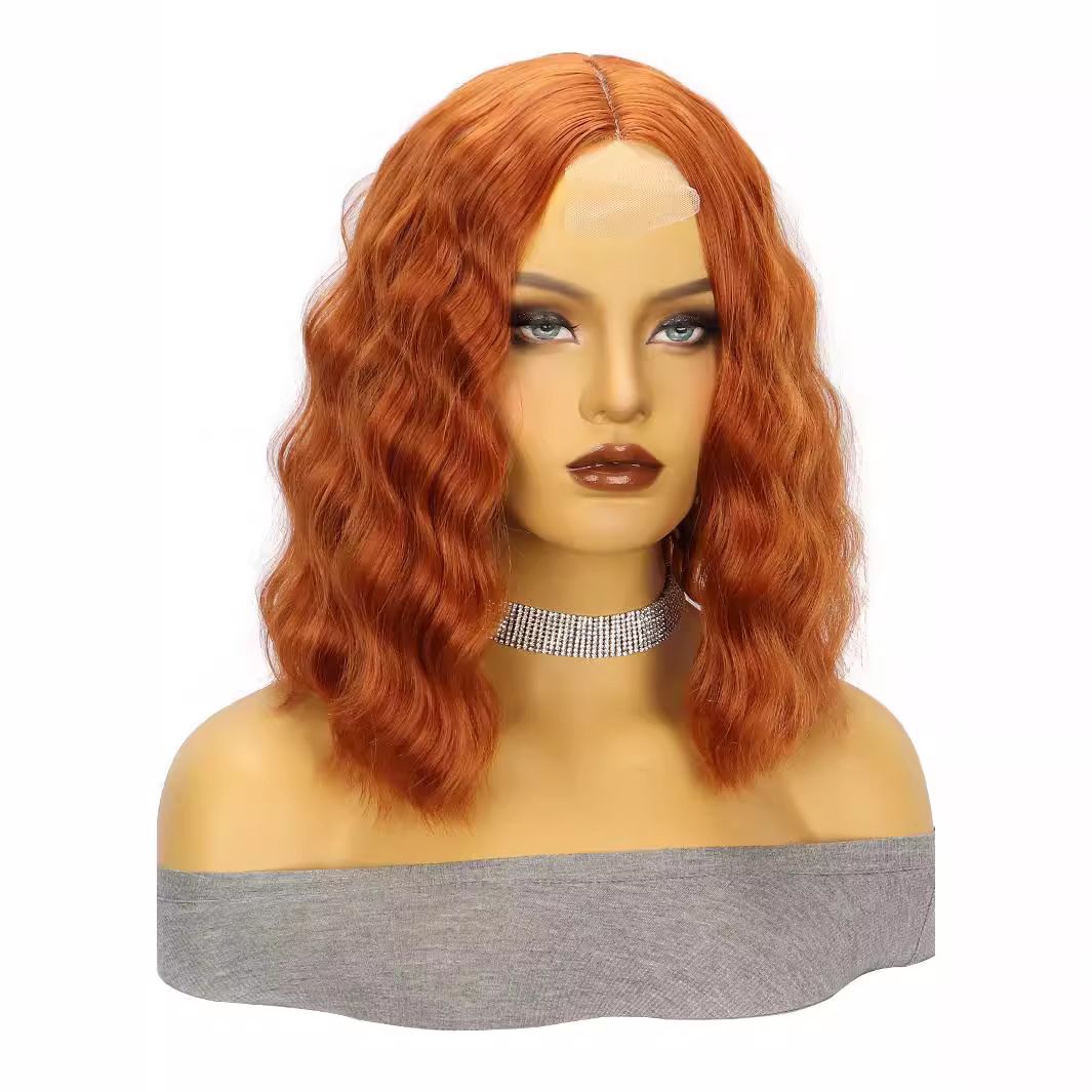 Lace Wig For Women Orange Short Curly Hair Big Waves Small Lace Headband Wig