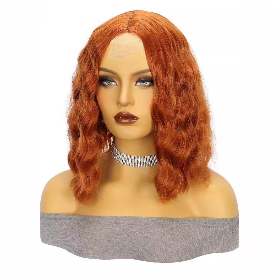 Lace Wig For Women Orange Short Curly Hair Big Waves Small Lace Headband Wig