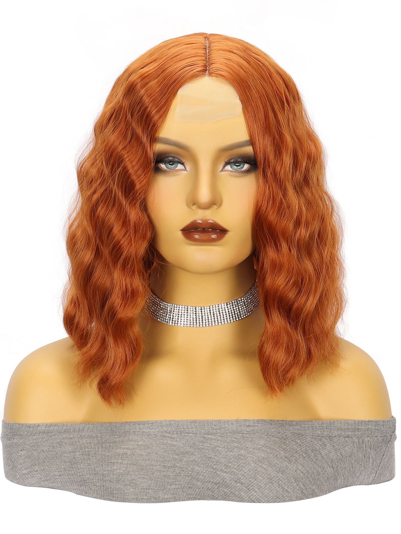 Lace Wig For Women Orange Short Curly Hair Big Waves Small Lace Headband Wig