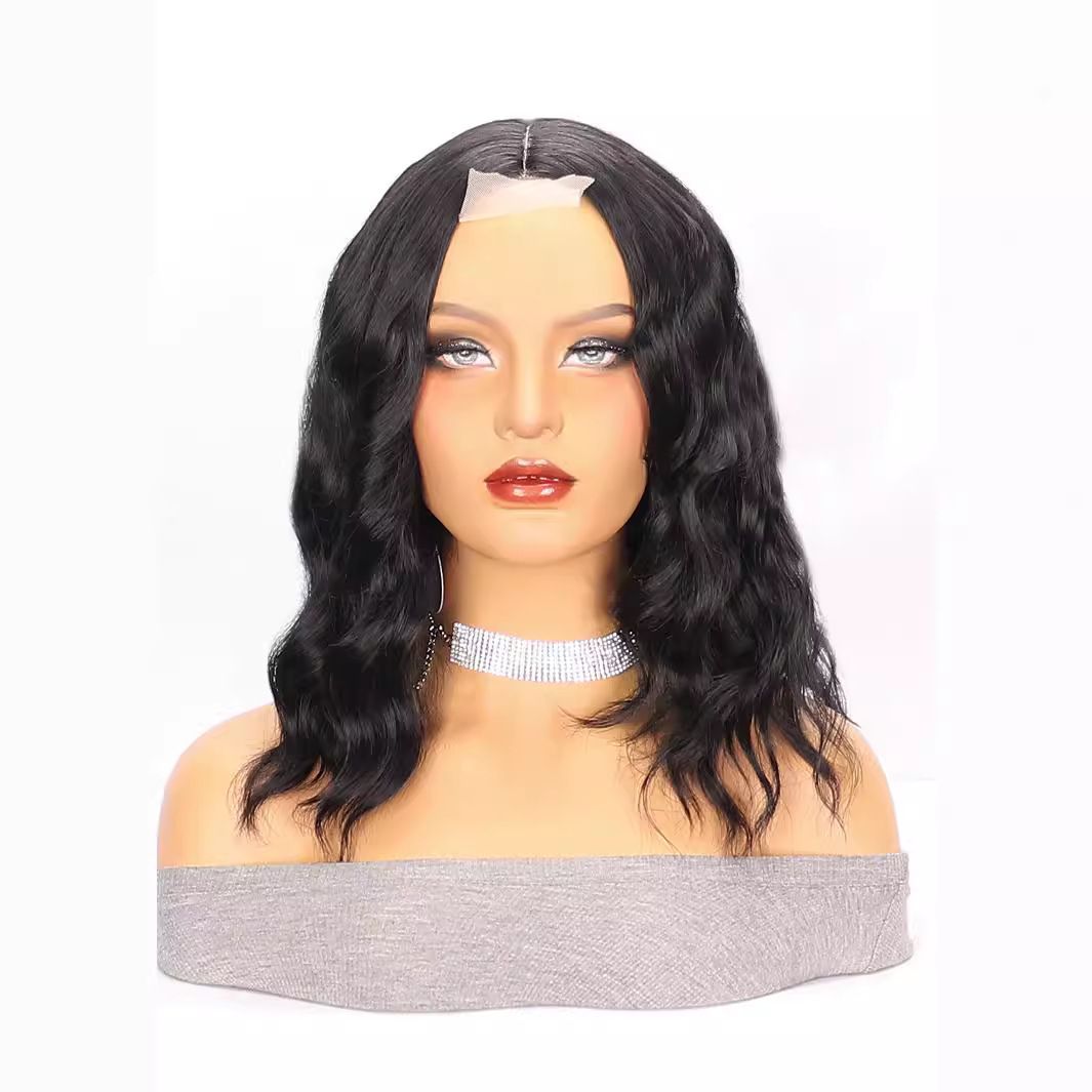 Wig Lace Black Medium Length Short Curly Hair High-Temperature Silk Synthetic Headband Wig