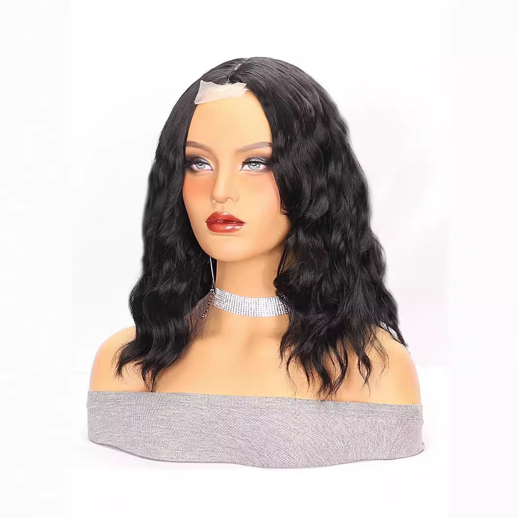 Wig Lace Black Medium Length Short Curly Hair High-Temperature Silk Synthetic Headband Wig
