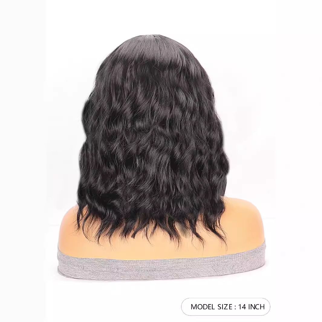 Wig Lace Black Medium Length Short Curly Hair High-Temperature Silk Synthetic Headband Wig
