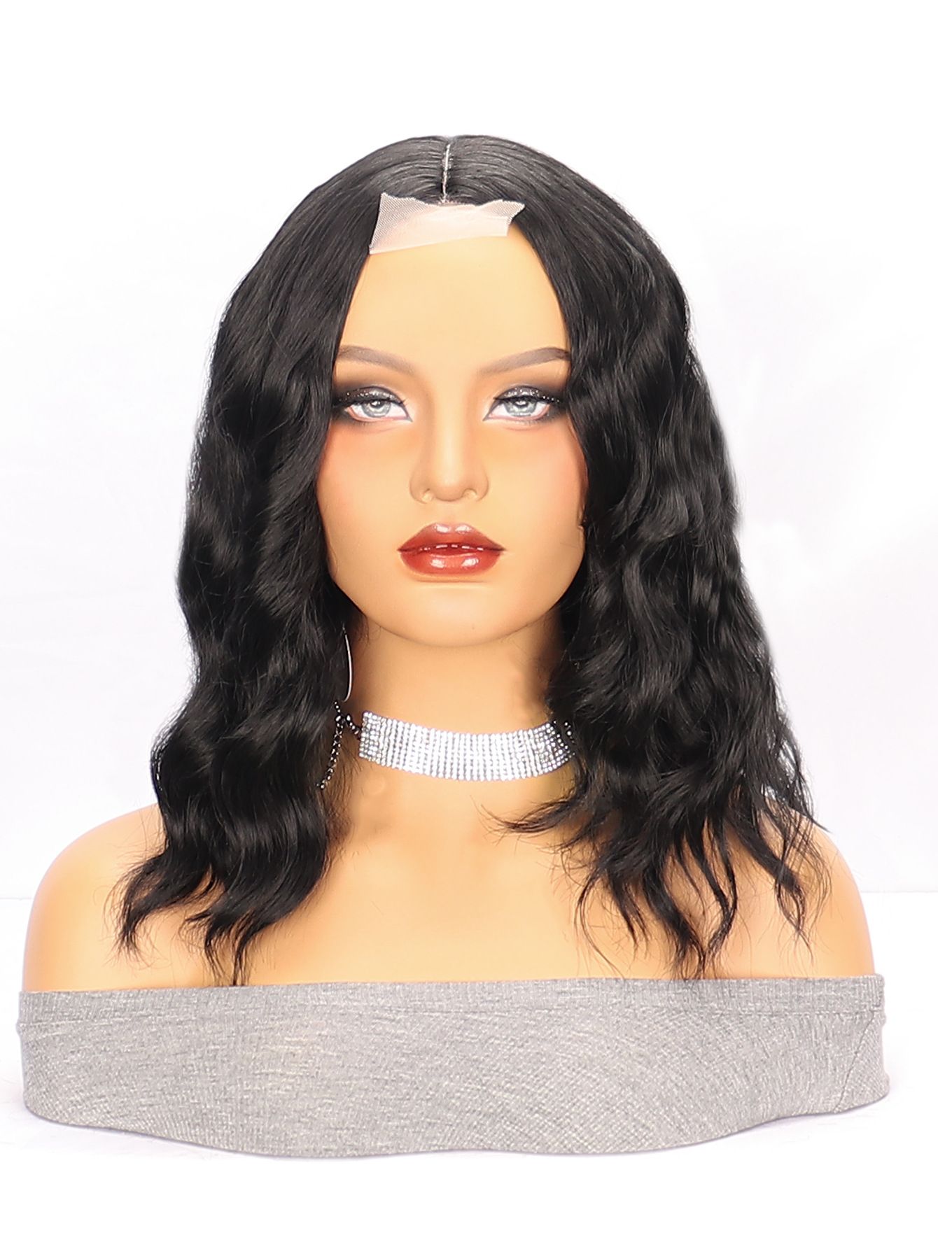 Wig Lace Black Medium Length Short Curly Hair High-Temperature Silk Synthetic Headband Wig
