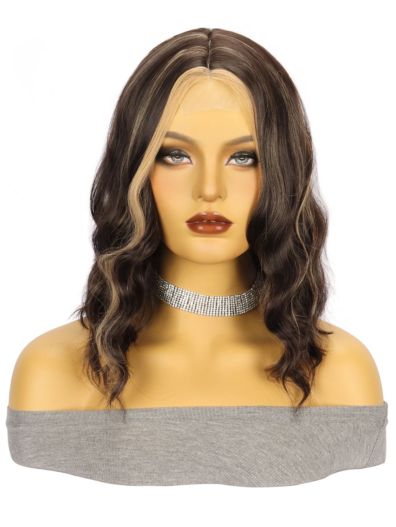 Wig Lace Black Medium Length Short Curly Hair High-Temperature Silk Synthetic Headband Wig