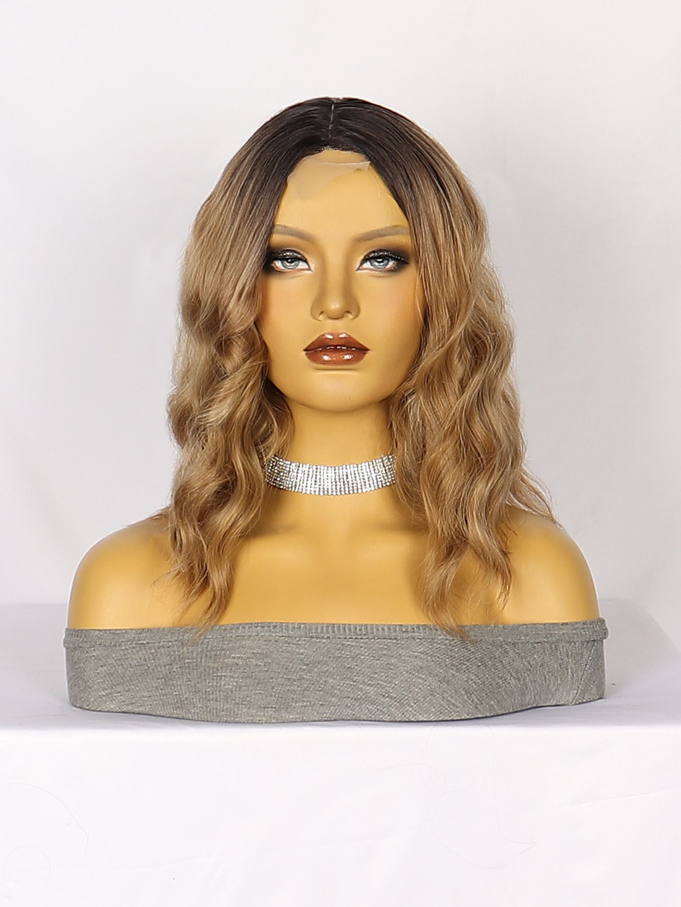 Wig Lace Black Medium Length Short Curly Hair High-Temperature Silk Synthetic Headband Wig