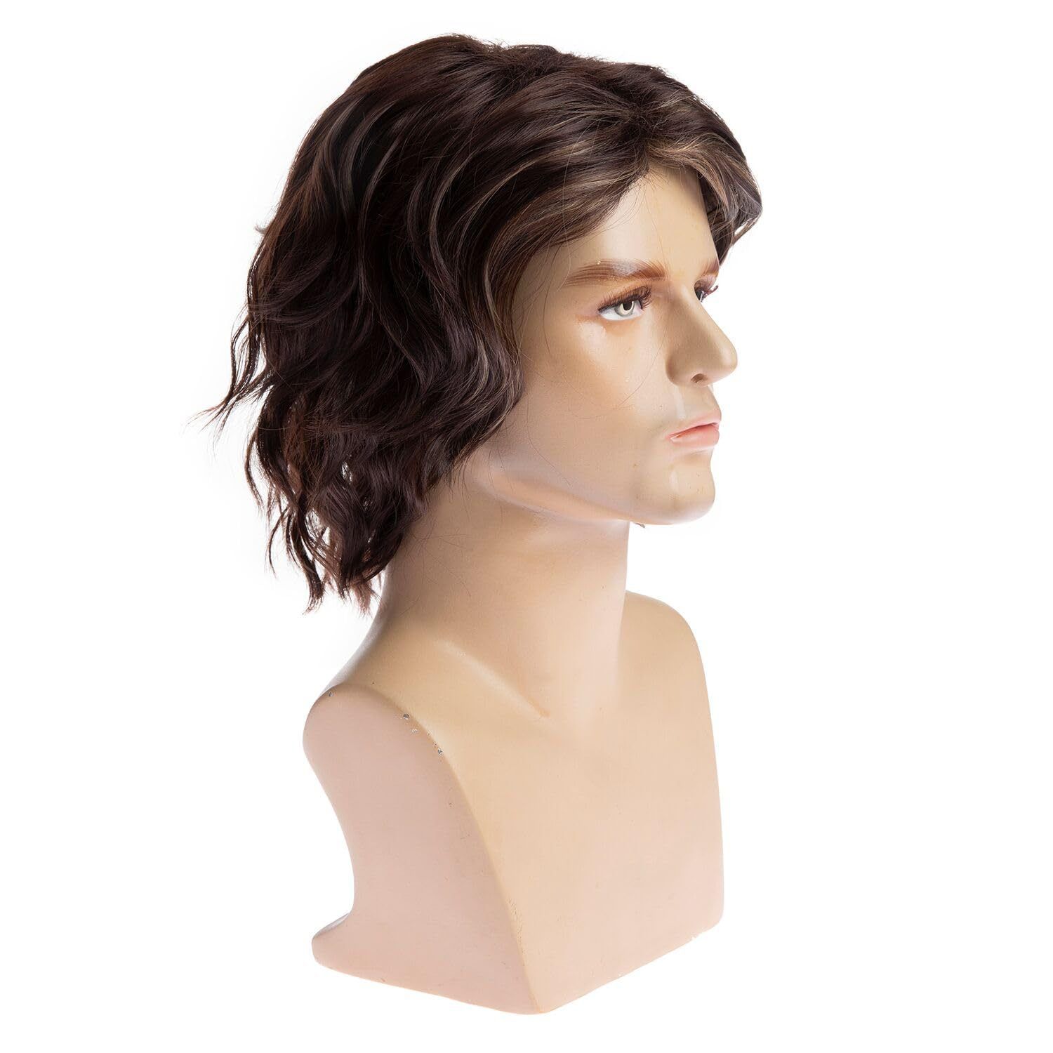 Fashionable Wig For Men With Short Hair And Slightly Curled Styling Dark Brown Short Curly Hair Headband