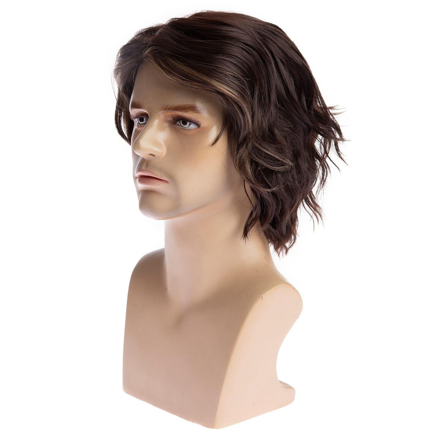 Fashionable Wig For Men With Short Hair And Slightly Curled Styling Dark Brown Short Curly Hair Headband