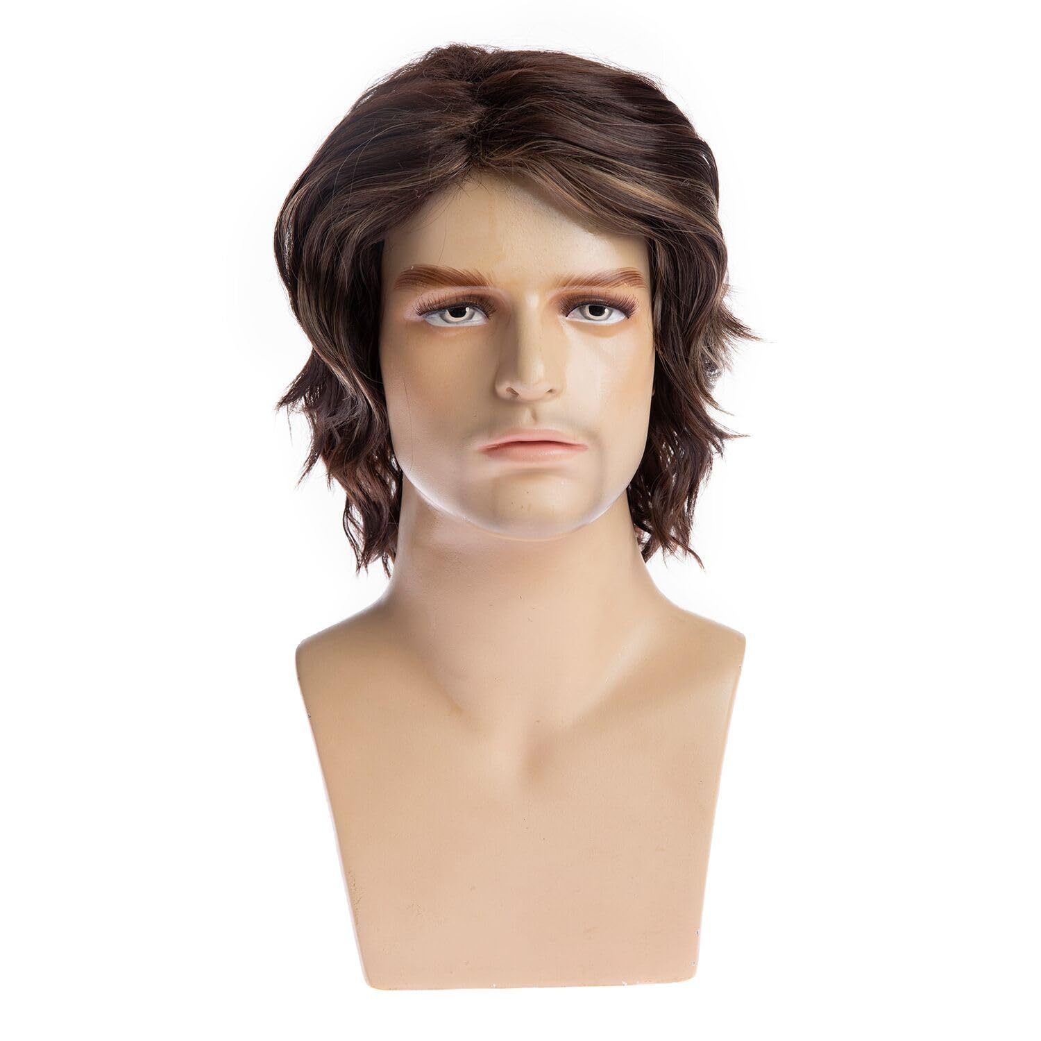 Fashionable Wig For Men With Short Hair And Slightly Curled Styling Dark Brown Short Curly Hair Headband