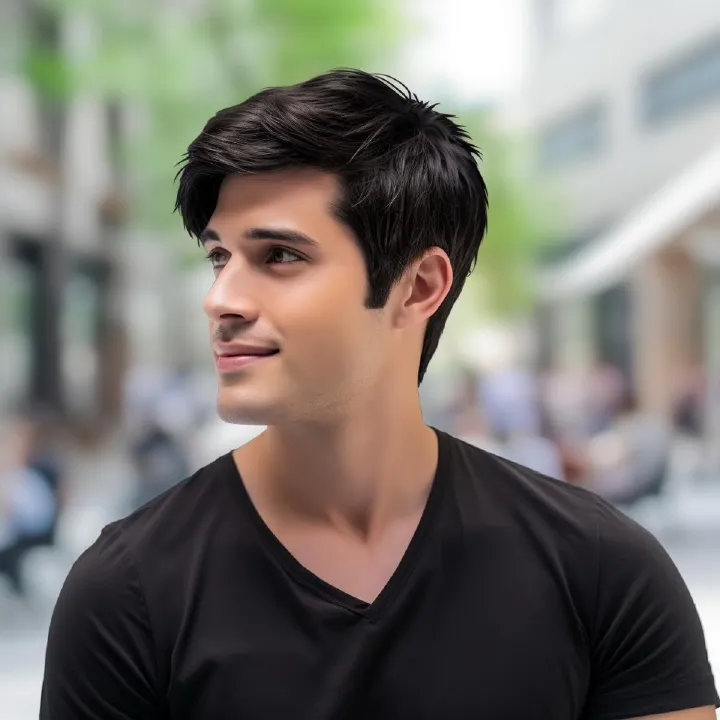 Wig For Men Black Short Straight Fashionable Synthetic Headband High-Temperature Silk Wig