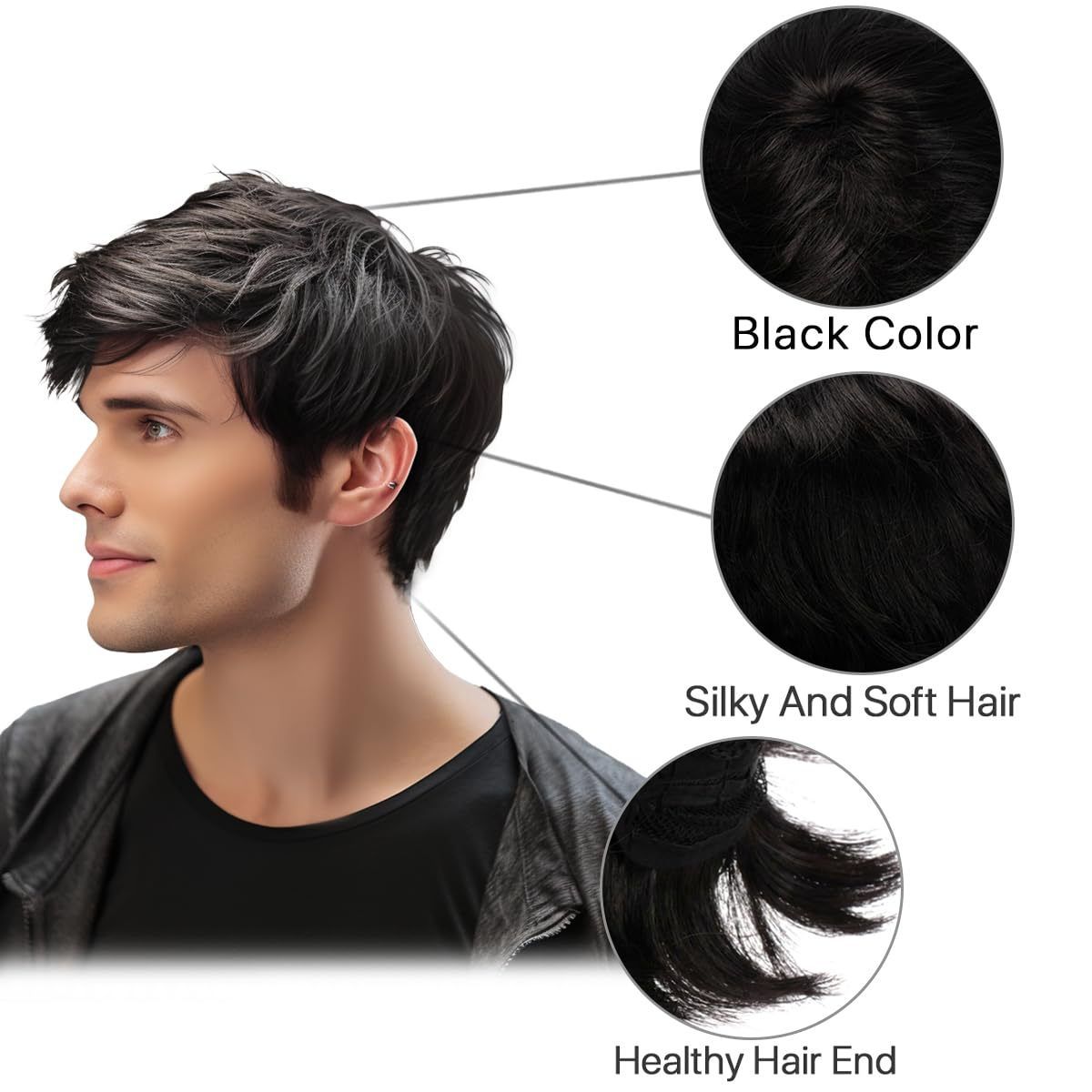 Wig For Men Black Short Straight Fashionable Synthetic Headband High-Temperature Silk Wig