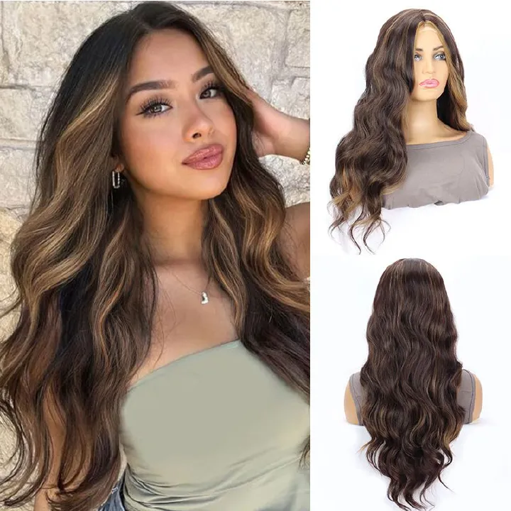 Women's Front Lace Synthetic Wig Brown Dyed Long Curly Hair Small Lace Headband Wigs