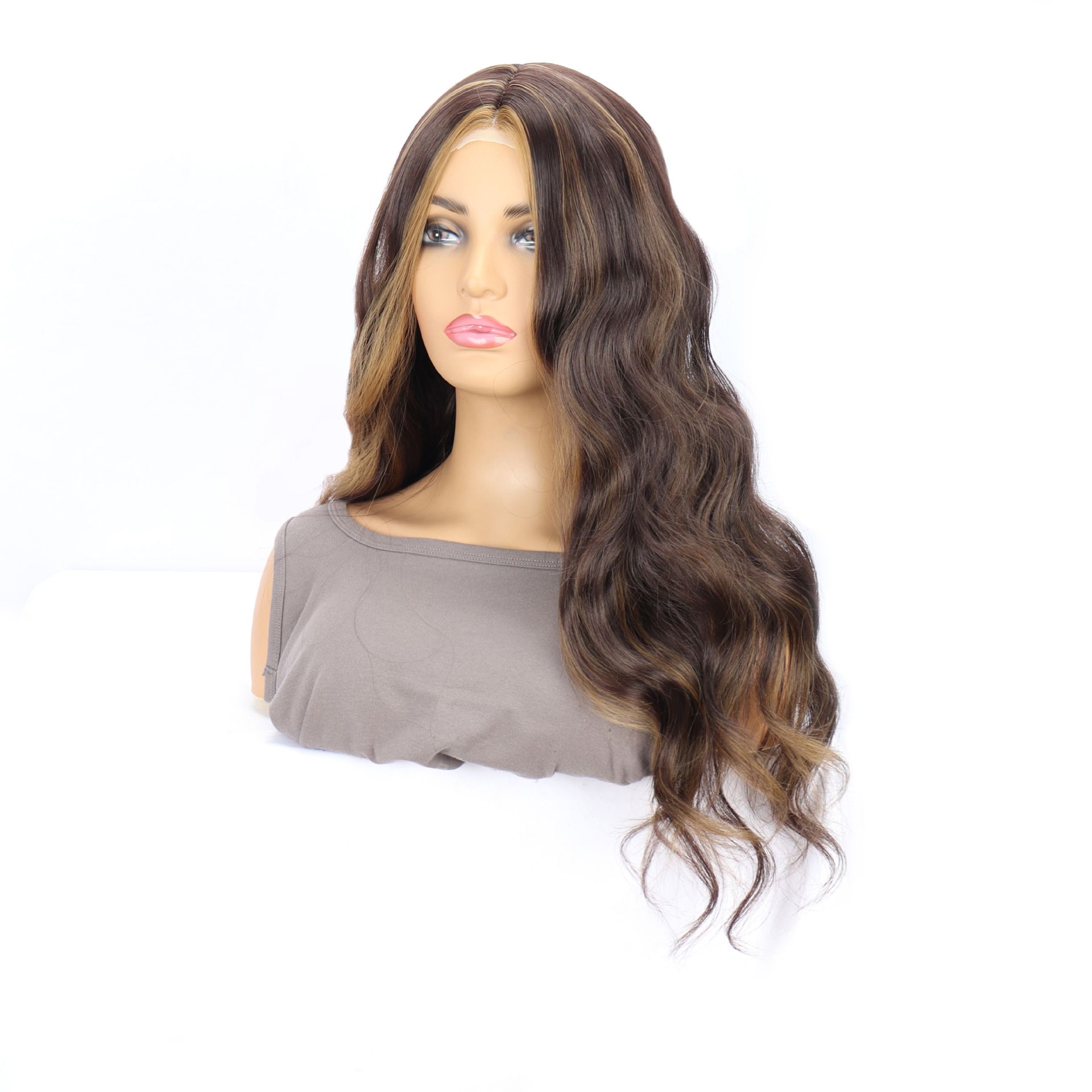 Women's Front Lace Synthetic Wig Brown Dyed Long Curly Hair Small Lace Headband Wigs