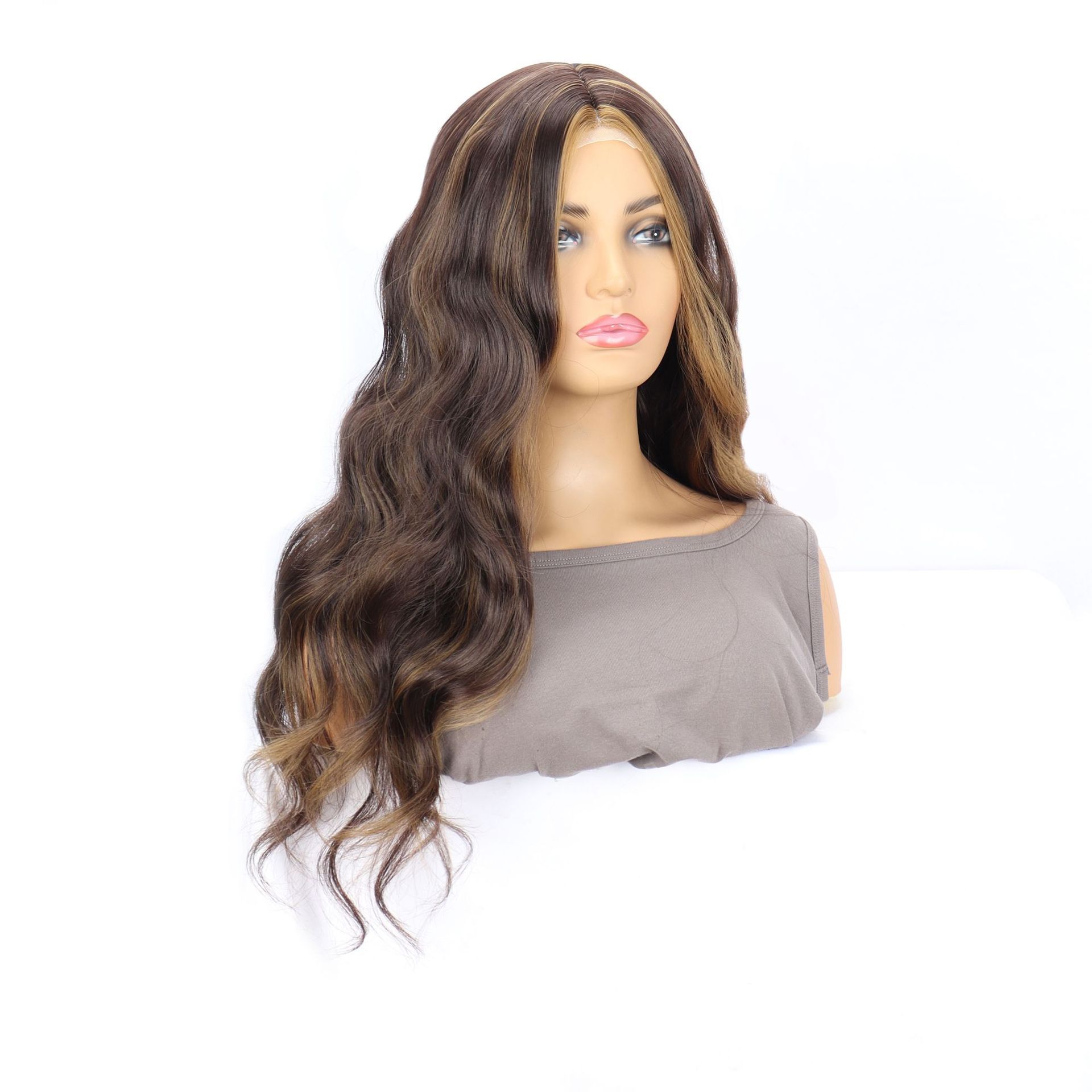 Women's Front Lace Synthetic Wig Brown Dyed Long Curly Hair Small Lace Headband Wigs